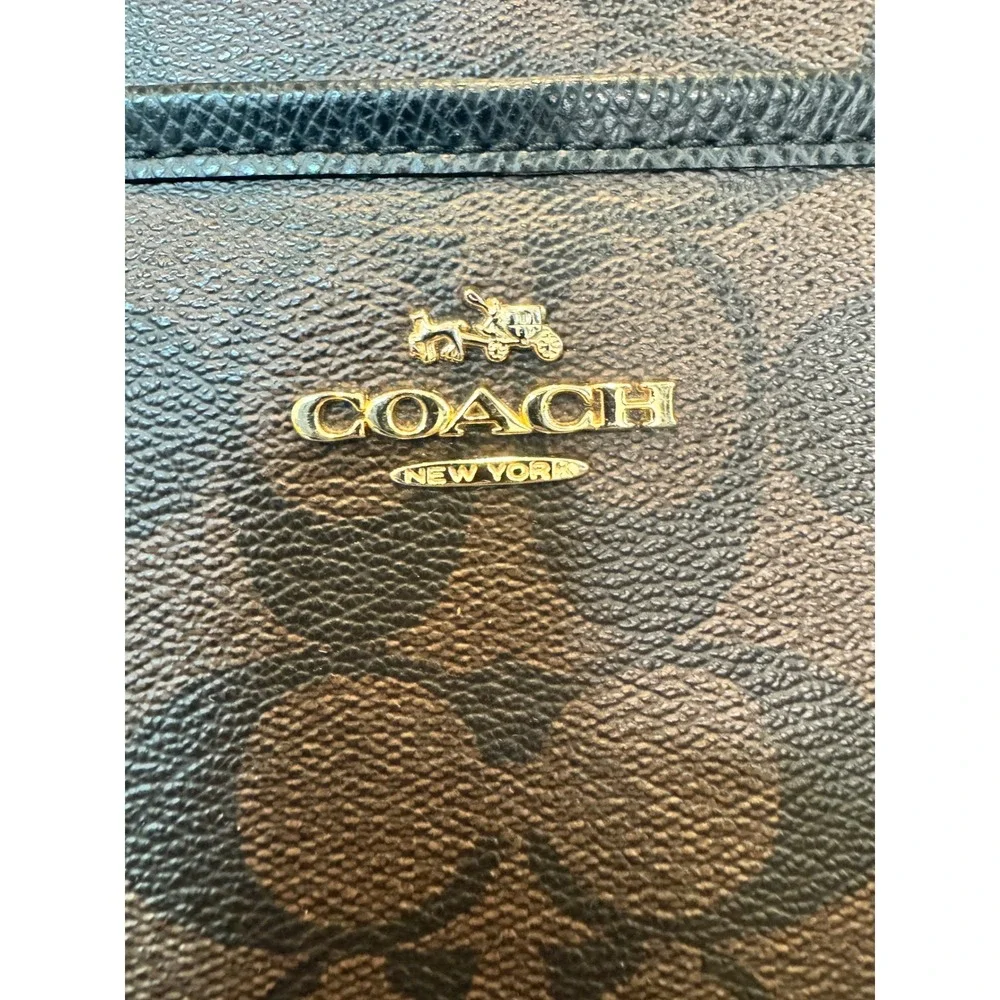 Coach Signature Brown Canvas Crossbody Bag Zip Top Classic Monogram - Picture 3 of 16